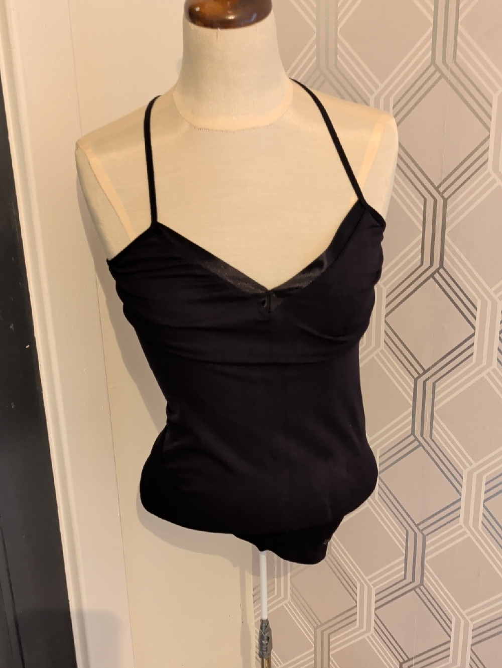 Black Satin-Trim Spaghetti Strap Camisole